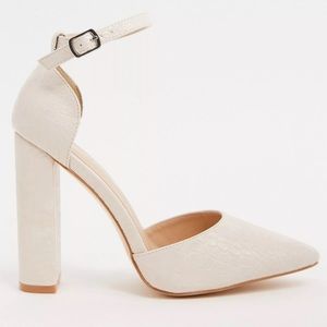 Public Desire Wide Fit Sofia heeled shoe in white croc 6W